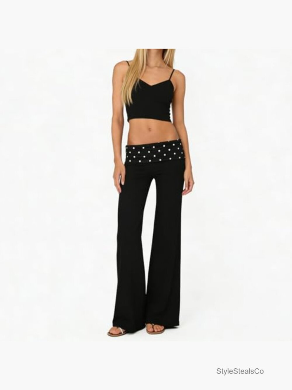 Low Rise Fold Over Yoga Pants Flare Leggings Wide Leg Lounge - Picture 2 of 7